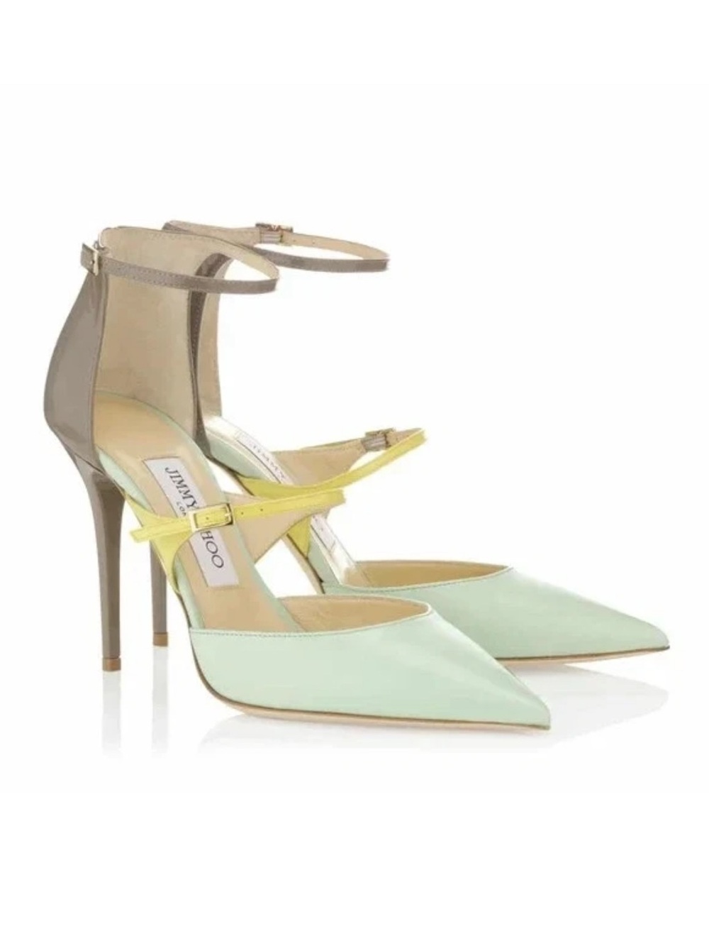Jimmy Choo Typhoon Lime/Lemon/Pebble Kid & Patent Leather Heels Shoes size 40